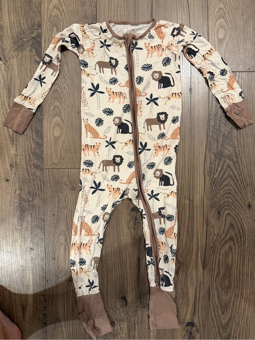 Little Sleepies Zippie Safari Animal Print One-Piece Pajamas - Cream/Brown